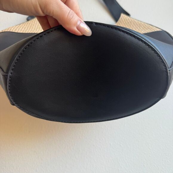 By Anthropologie Black Raffia Mixed Media Bucket Tote Medium Shoulder Bag - Picture 5 of 11